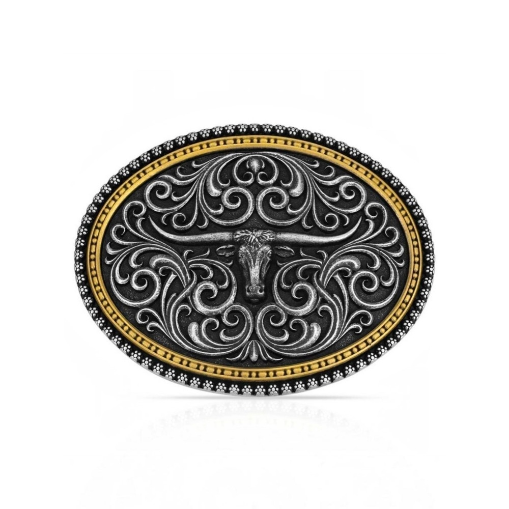 Montana Silversmiths Longhorn Two Tone Stockyard Belt Buckle NEW NIB